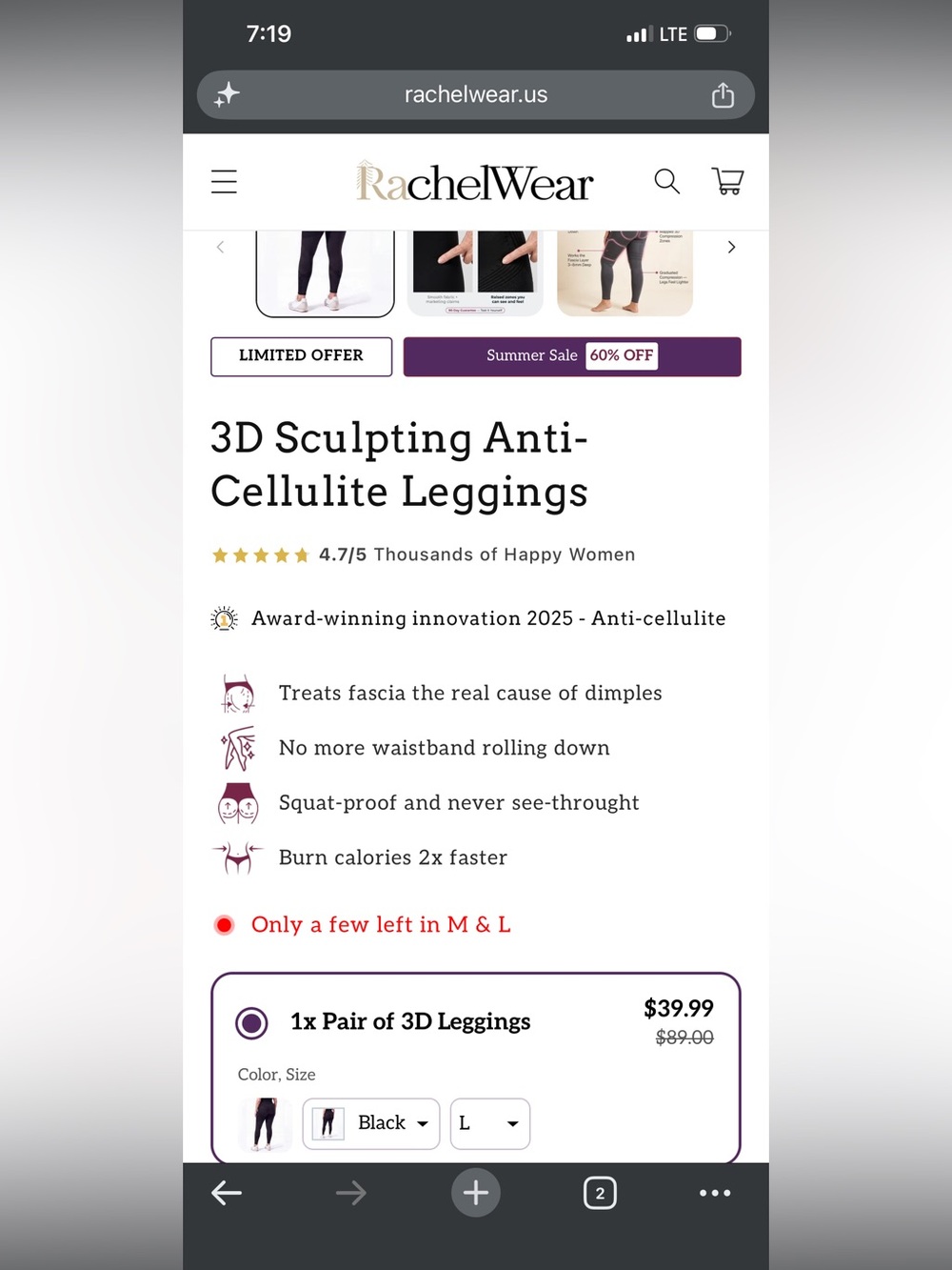 RachelWear 3D Sculpting Anti-Cellulite Leggings - Picture 11 of 16